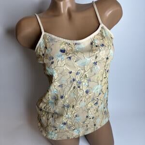 Anne Fontaine Embroidered Mesh Floral Cami Top M Lace France Y2K Cottage Fairy